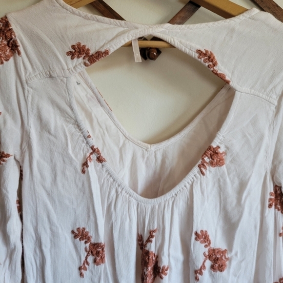 Free People Mini Dress Long Sleeve Embroidered Floral Rust White Small - Picture 9 of 12